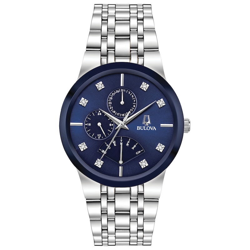 Main Image 1 of Men's Bulova Diamond Accent Watch with Blue Dial (Model: 96D144)