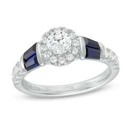 Vera Wang Love Collection 3/4 CT. T.W. Diamond Frame and Blue Sapphire Engagement Ring in 14K White Gold