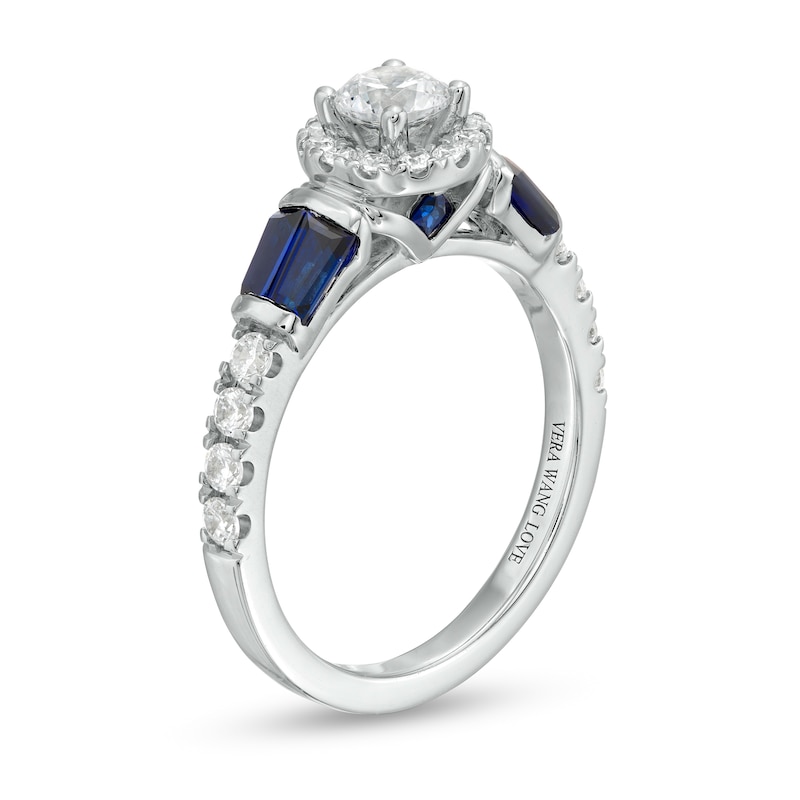 Main Image 3 of Vera Wang Love Collection 3/4 CT. T.W. Diamond Frame and Blue Sapphire Engagement Ring in 14K White Gold