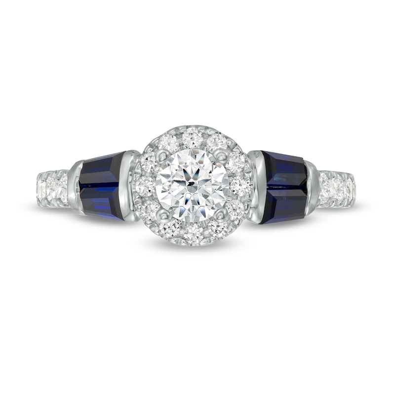 Main Image 4 of Vera Wang Love Collection 3/4 CT. T.W. Diamond Frame and Blue Sapphire Engagement Ring in 14K White Gold