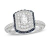 Thumbnail Image 1 of Vera Wang Love Collection 1 CT. T.W. Oval Diamond and Blue Sapphire Triple Frame Engagement Ring in 14K White Gold