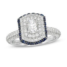 Vera Wang Love Collection 1 CT. T.W. Oval Diamond and Blue Sapphire Triple Frame Engagement Ring in 14K White Gold