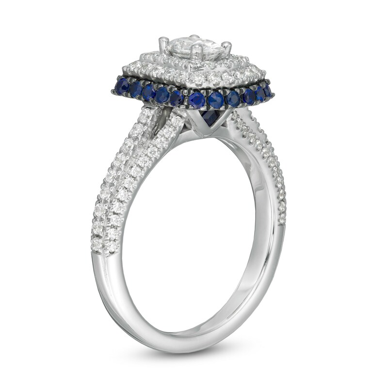 Main Image 3 of Vera Wang Love Collection 1 CT. T.W. Oval Diamond and Blue Sapphire Triple Frame Engagement Ring in 14K White Gold