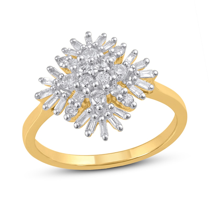 1/2 CT. T.W. Baguette and Round Diamond Starburst Ring in 10K Gold