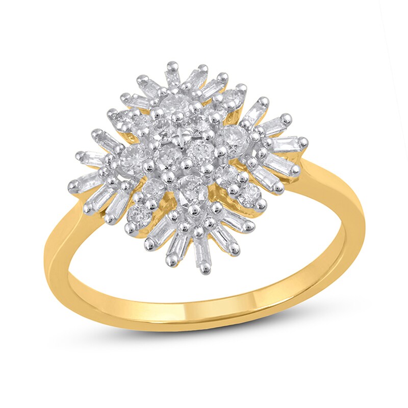 Main Image 1 of 1/2 CT. T.W. Baguette and Round Diamond Starburst Ring in 10K Gold