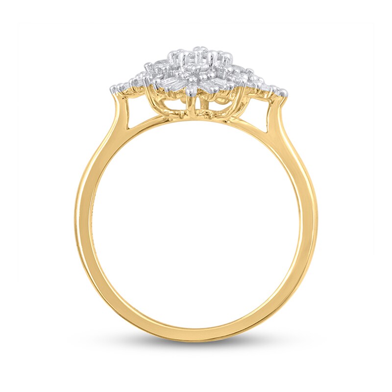 1/2 CT. T.W. Baguette and Round Diamond Starburst Ring in 10K Gold ...