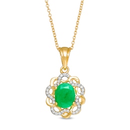 Oval Emerald and White Topaz Twist Frame Drop Pendant in Sterling Silver with 14K Gold Plate