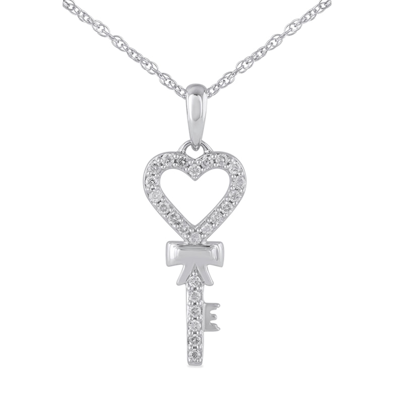 1/5 CT. T.W. Diamond Key Heart Pendant in Sterling Silver