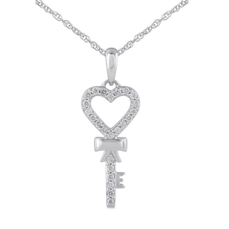 1/5 CT. T.W. Diamond Key Heart Pendant in Sterling Silver