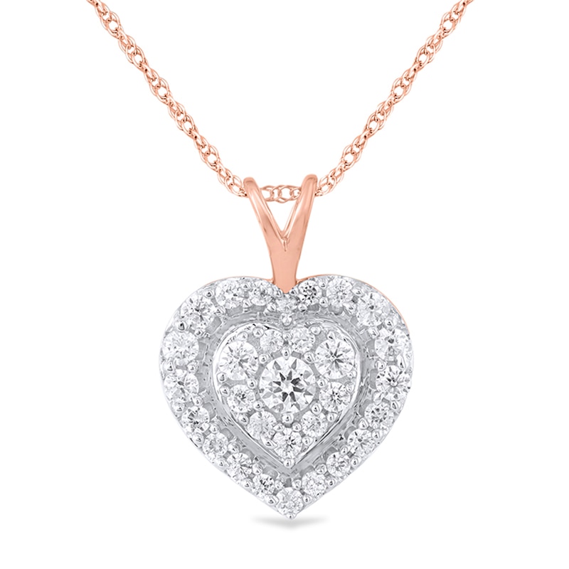 1/2 CT. T.W. Composite Diamond Frame Heart Pendant in 10K Rose Gold
