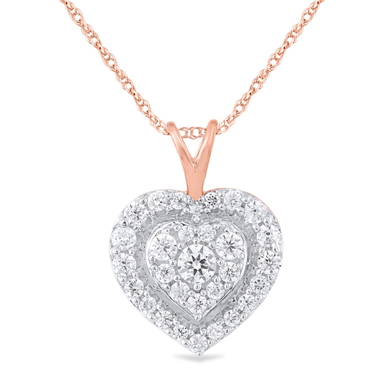 1/2 CT. T.W. Composite Diamond Frame Heart Pendant in 10K Rose Gold