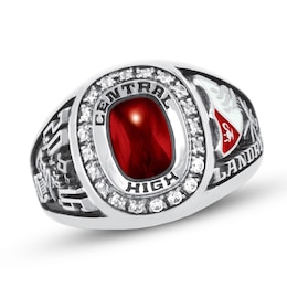 Ladies' Simulated Cushion-Shaped Birthstone Frame High School Class Ring by ArtCarved (1 Stone)