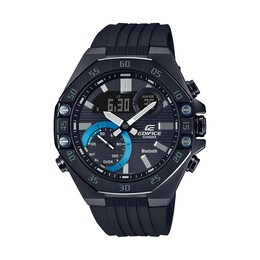 Men's Casio Edifice Black IP Resin Strap Watch with Black Dial (Model: ECB10PB-1A)
