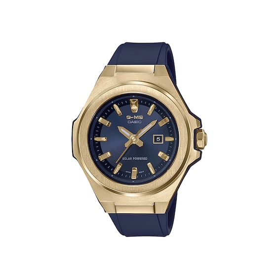 Ladies Casio G Shock Gold Tone Blue Resin Strap Watch With Blue Dial Model Msgs500g 2a Zales Outlet