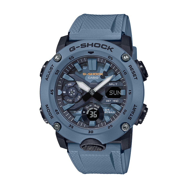 Men's Casio G-Shock Classic Slate Blue Resin Strap Watch with Blue Camouflage Dial (Model: GA2000SU-2A)
