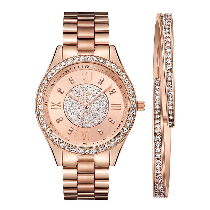 Main Image 1 of JBW Mondrian 1/6 CT. T.W. Diamond And Crystal Accent 18K Rose Gold Plate Watch and Bangle Set (Model: J6303-SetC)