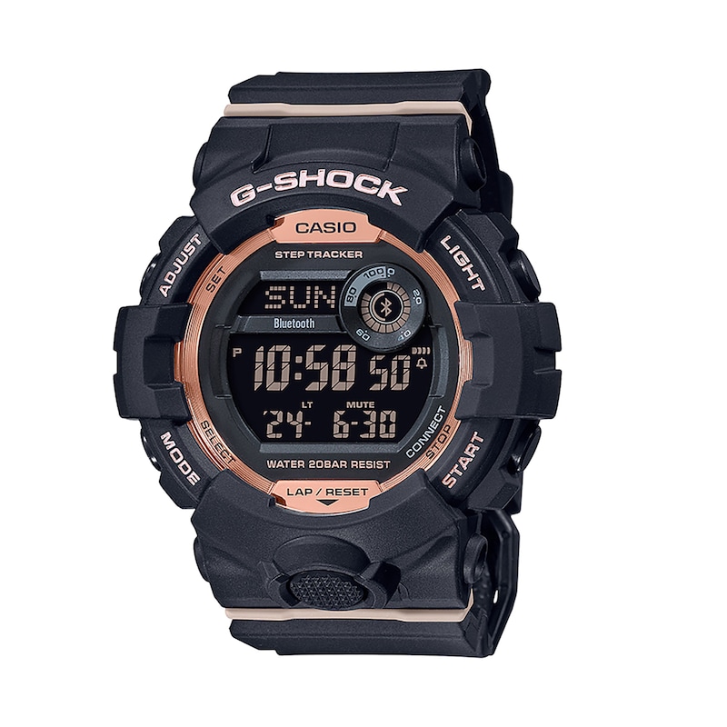Ladies' Casio G-Shock S Series Black Strap Watch with Rose-Tone Dial (Model: GMDB800-1)