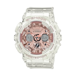 Ladies' Casio G-Shock S Series Clear Resin Strap Watch with Rose-Tone Dial (Model: GMAS120SR-7A)