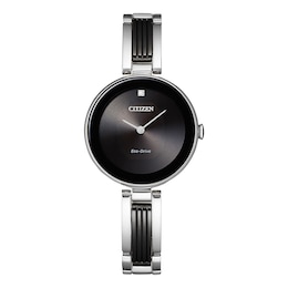 Ladies' Citizen Eco-Drive® Axiom Diamond Accent Two-Tone Bangle Watch with Black Dial (Model: EX1538-50E)