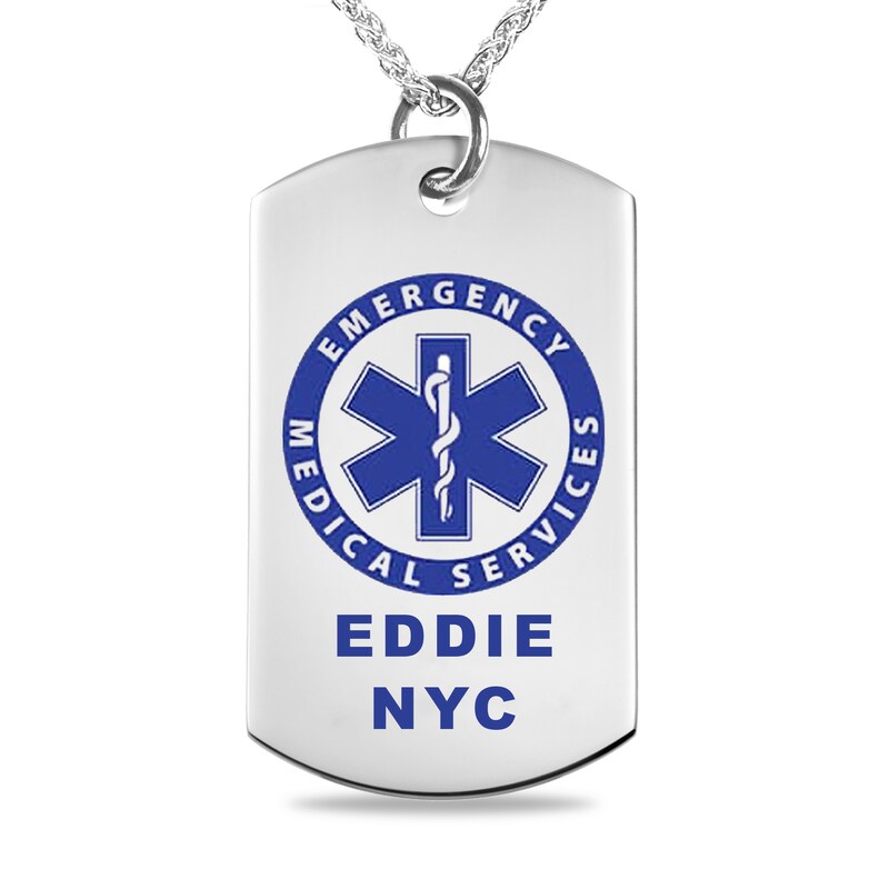 Main Image 1 of Engravable Medic Dog Tag Pendant in Sterling Silver (1-6 Lines) - 22"