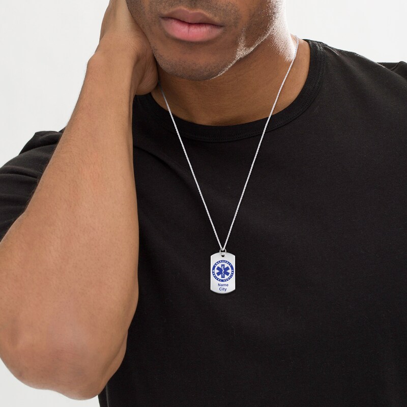 Main Image 2 of Engravable Medic Dog Tag Pendant in Sterling Silver (1-6 Lines) - 22"