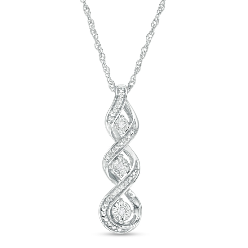 Main Image 1 of Diamond Accent Linear Three Stone Cascading Infinity Pendant in Sterling Silver