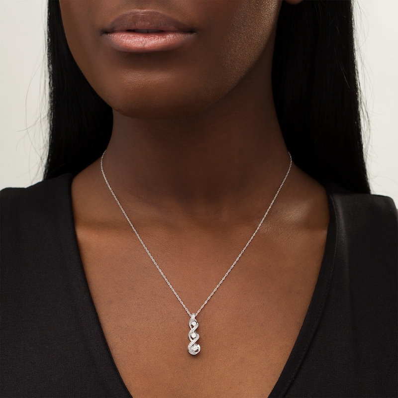 Main Image 2 of Diamond Accent Linear Three Stone Cascading Infinity Pendant in Sterling Silver