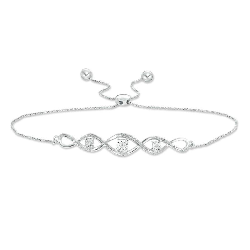 Main Image 1 of Diamond Accent Three Stone Cascading Infinity Bolo Bracelet in Sterling Silver - 9.5"