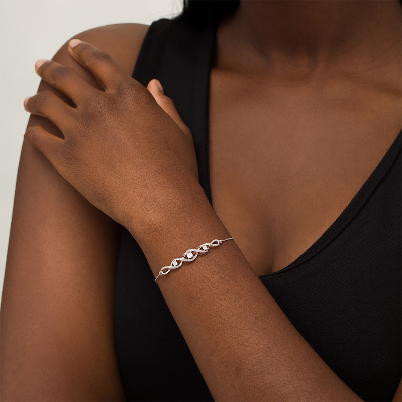 Main Image 2 of Diamond Accent Three Stone Cascading Infinity Bolo Bracelet in Sterling Silver - 9.5"