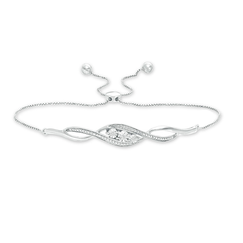 Main Image 1 of Diamond Accent Three Stone Cascading Flame Bolo Bracelet in Sterling Silver - 9.5"