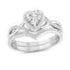 Thumbnail Image 1 of 5.0mm Heart-Shaped White Lab-Created Sapphire and 1/5 CT. T.W. Diamond Frame Twist Shank Bridal Set in Sterling Silver