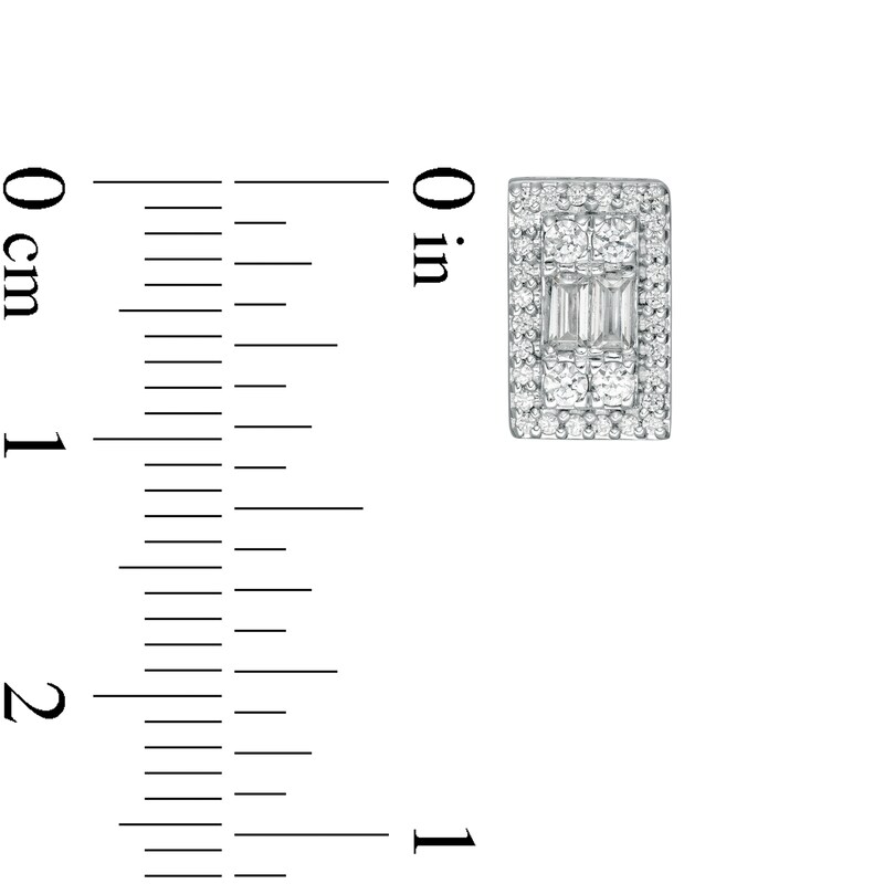 Main Image 3 of 1/2 CT. T.W. Baguette and Round Diamond Rectangle Stud Earrings in 10K White Gold