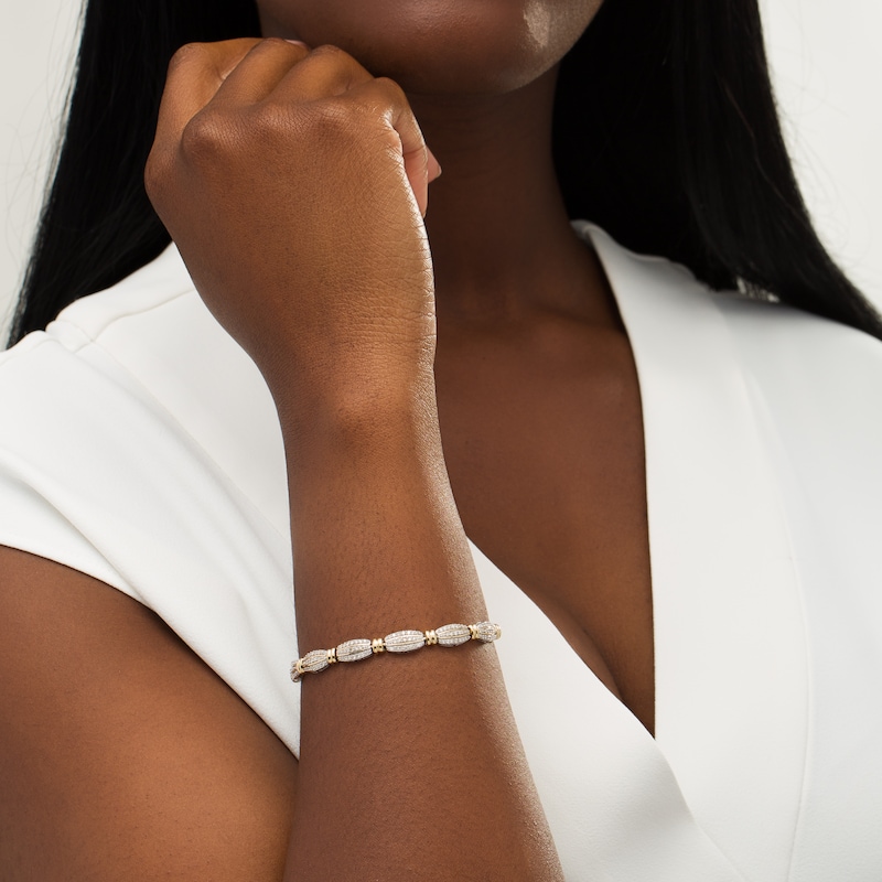 Main Image 2 of 1 CT. T.W. Diamond Tied Triple Row Bolo Bracelet in Sterling Silver with 14K Gold Plate - 9.0"