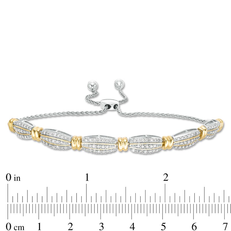 Main Image 3 of 1 CT. T.W. Diamond Tied Triple Row Bolo Bracelet in Sterling Silver with 14K Gold Plate - 9.0"