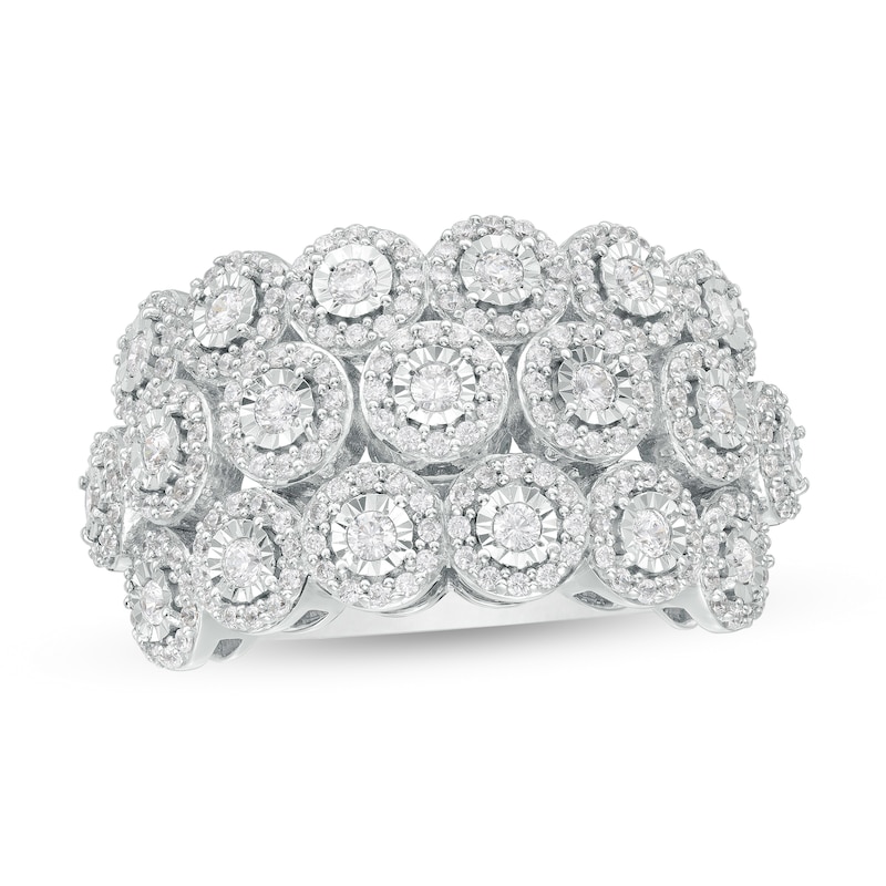 Main Image 1 of 1 CT. T.W. Diamond Frame Multi-Row Bubbles Ring in Sterling Silver