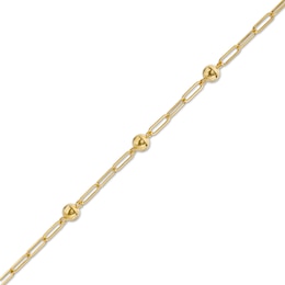 Triple Bead Station Paperclip Link Chain Bracelet in 10K Gold - 7.5&quot;