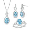 Thumbnail Image 1 of Oval Swiss Blue Topaz and Lab-Created White Sapphire Infinity Pendant, Earrings and Ring Set in Sterling Silver - Size 7
