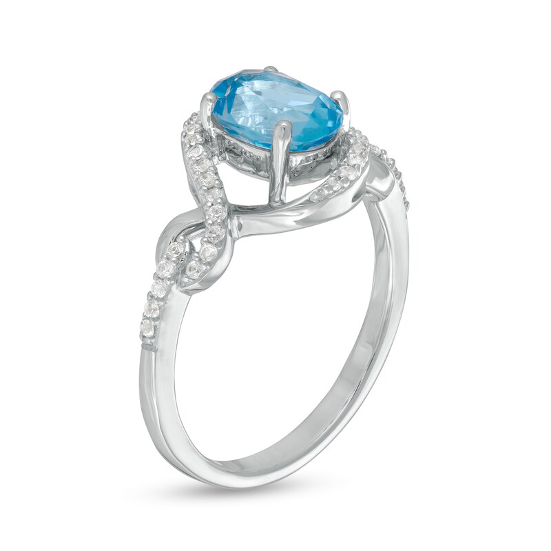 Main Image 3 of Oval Swiss Blue Topaz and Lab-Created White Sapphire Infinity Pendant, Earrings and Ring Set in Sterling Silver - Size 7