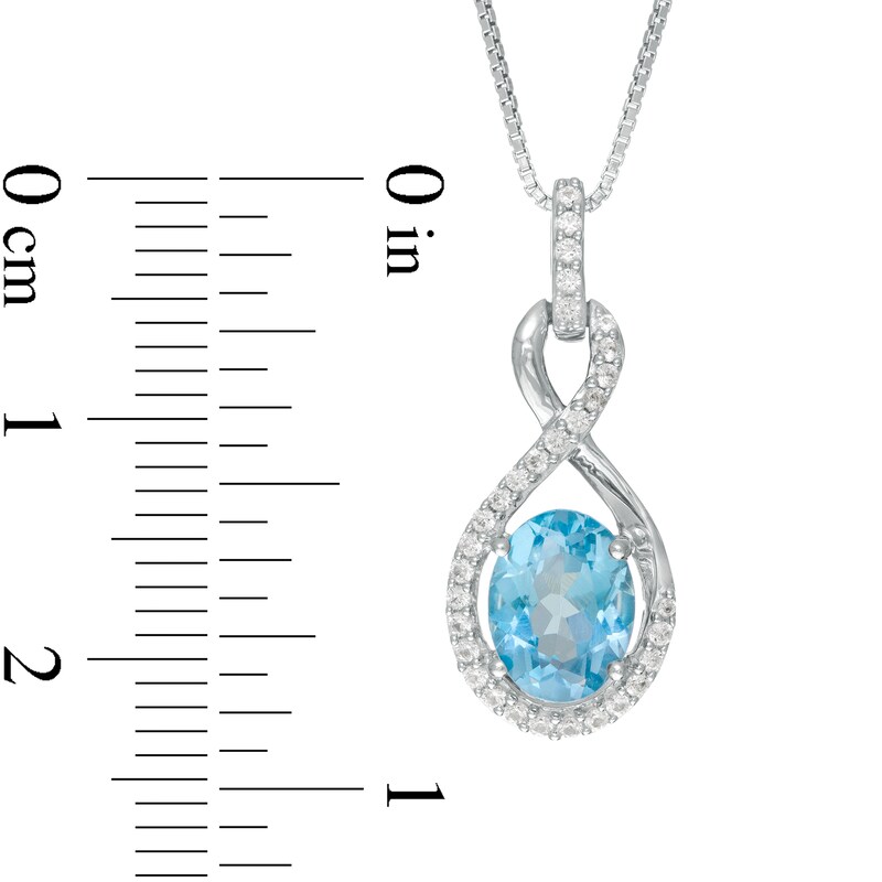Main Image 4 of Oval Swiss Blue Topaz and Lab-Created White Sapphire Infinity Pendant, Earrings and Ring Set in Sterling Silver - Size 7