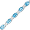 Thumbnail Image 0 of Oval Swiss Blue Topaz and Lab-Created White Sapphire Infinity Link Five Stone Bracelet in Sterling Silver - 7.5"