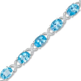 Oval Swiss Blue Topaz and Lab-Created White Sapphire Infinity Link Five Stone Bracelet in Sterling Silver - 7.5&quot;