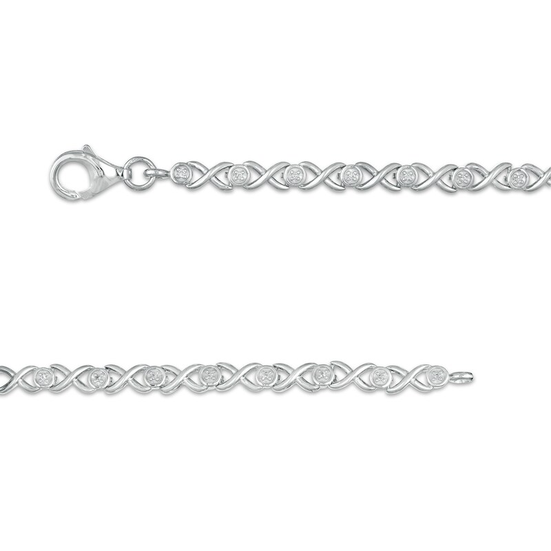 Oval Swiss Blue Topaz and Lab-Created White Sapphire Infinity Link Five Stone Bracelet in Sterling Silver - 7.5"