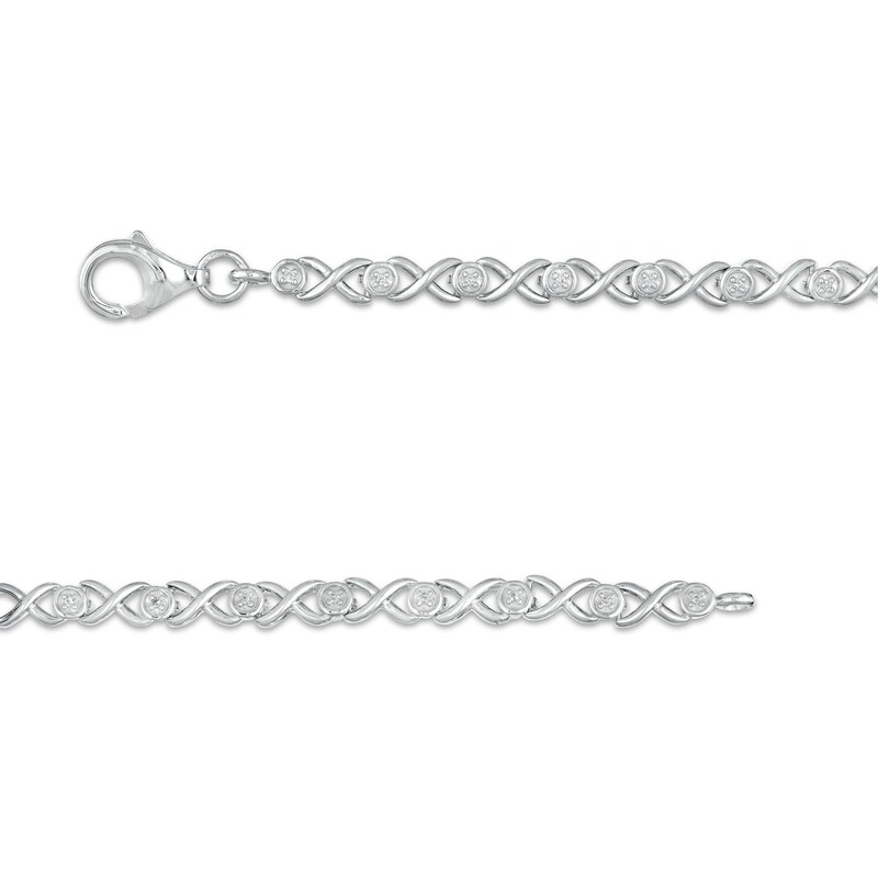 Main Image 3 of Oval Lab-Created Opal and White Sapphire Infinity Link Five Stone Bracelet in Sterling Silver - 7.5"