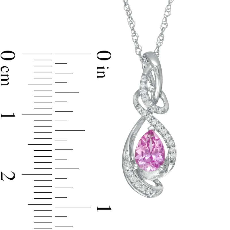 Main Image 3 of Pear-Shaped Lab-Created Pink and White Sapphire Abstract Ribbon Pendant in Sterling Silver