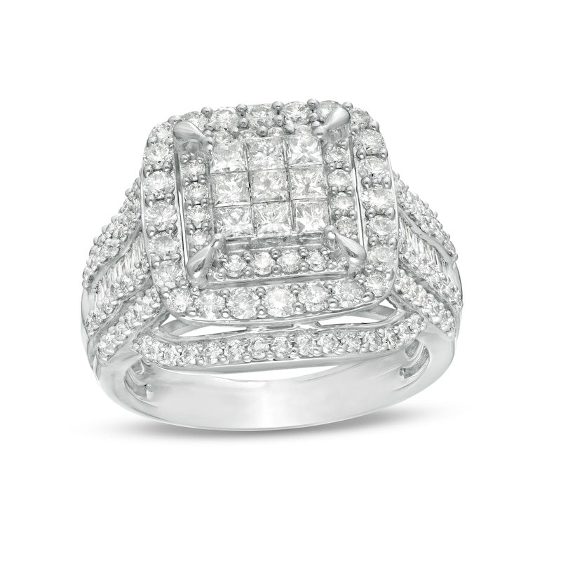 2 CT. T.W. Princess-Cut Composite Diamond Cushion Frame Multi-Row Engagement Ring in 10K White Gold
