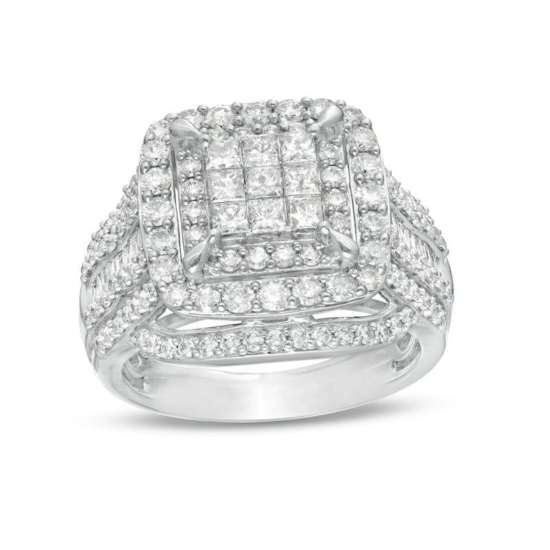 Main Image 1 of 2 CT. T.W. Princess-Cut Composite Diamond Cushion Frame Multi-Row Engagement Ring in 10K White Gold