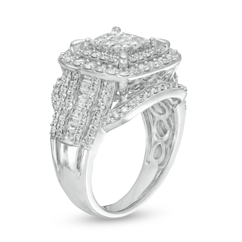 Main Image 3 of 2 CT. T.W. Princess-Cut Composite Diamond Cushion Frame Multi-Row Engagement Ring in 10K White Gold