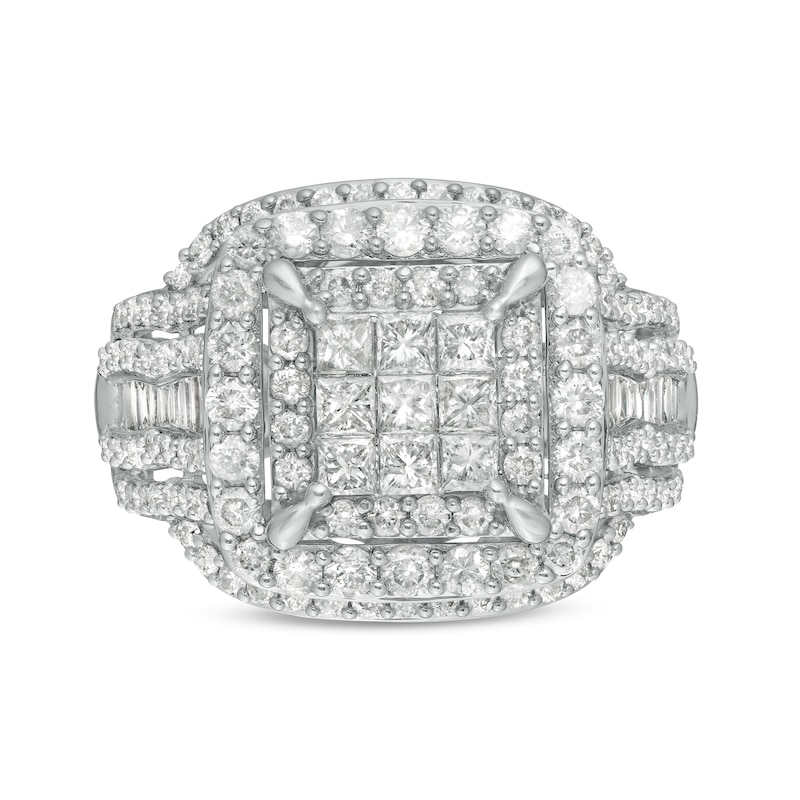 2 CT. T.W. Princess-Cut Composite Diamond Cushion Frame Multi-Row Engagement Ring in 10K White Gold