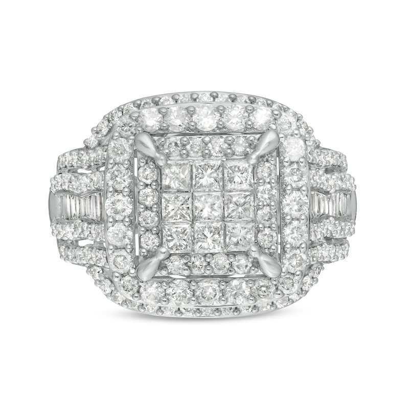 Main Image 4 of 2 CT. T.W. Princess-Cut Composite Diamond Cushion Frame Multi-Row Engagement Ring in 10K White Gold