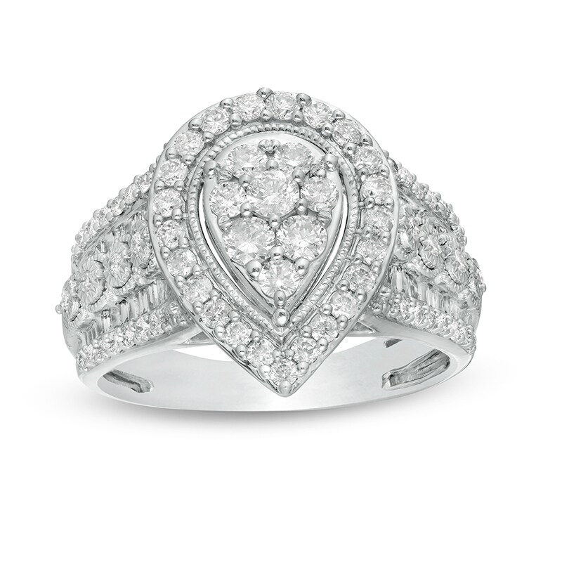 Main Image 1 of 1 CT. T.W. Pear-Shaped Multi-Diamond Frame Vintage-Style Engagement Ring in 10K White Gold